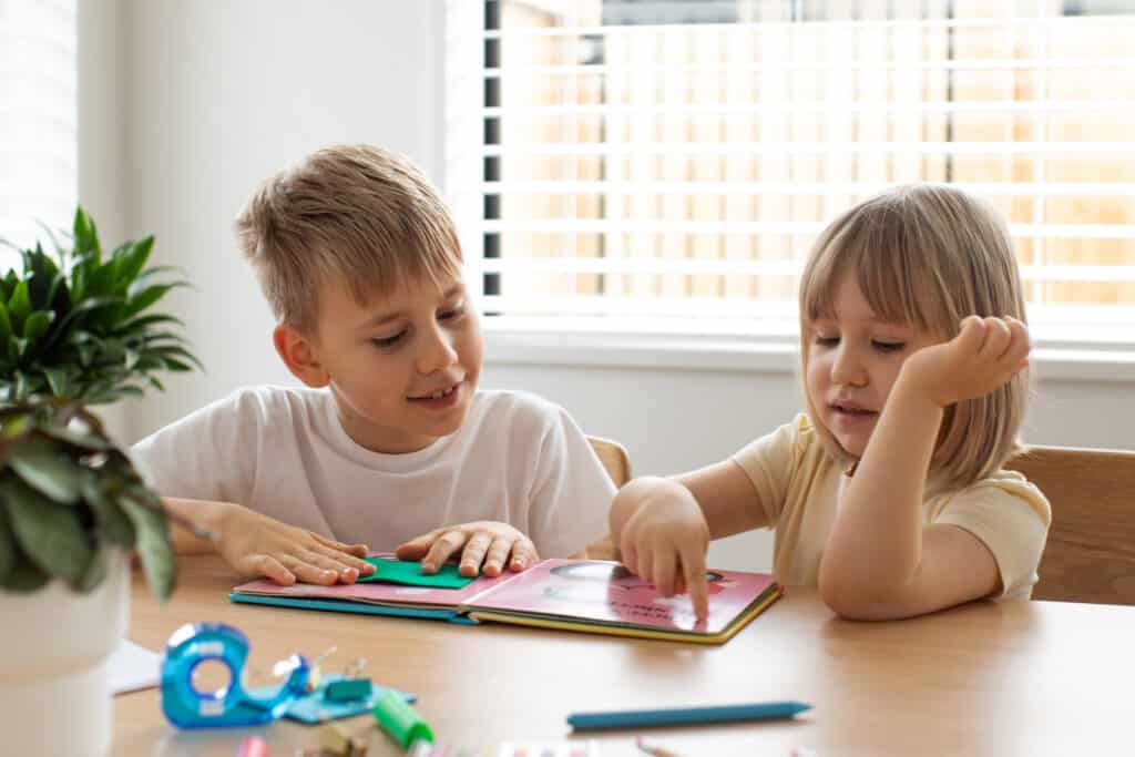 Brother and sister together literacy concept