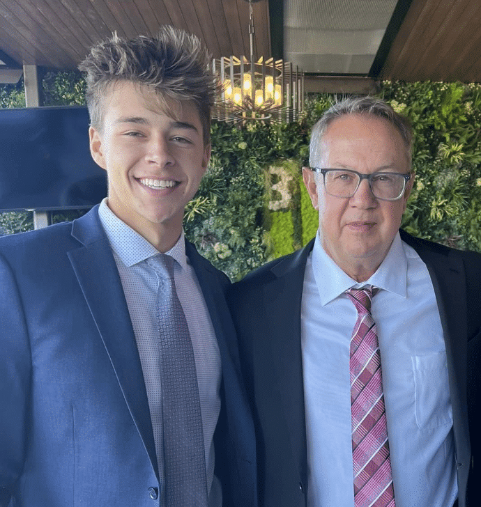 Kim's husband and son.