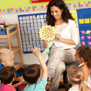 teacher happy teaching kids