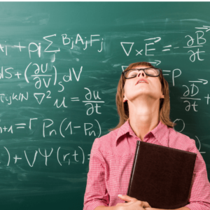 tired teacher leaning on the blackboard
