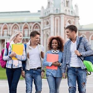 highschool students walking happily