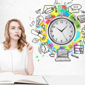 Teacher thinking how to manage her time well.