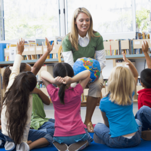 Teacher with students.