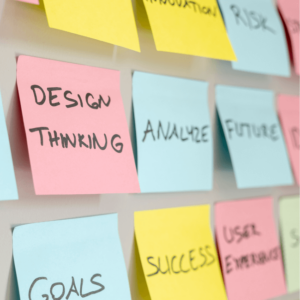 Sticky notes on a board.