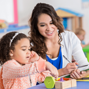 teacher assessing the child