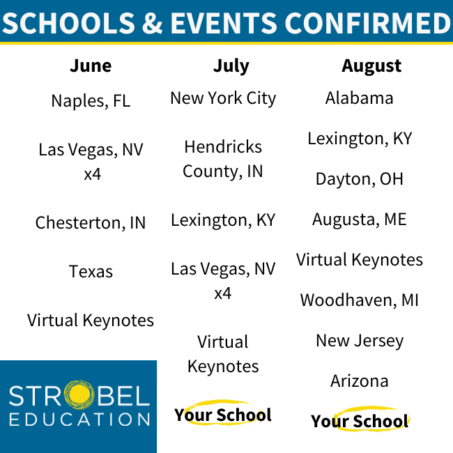 List of confirmed Schools & Events