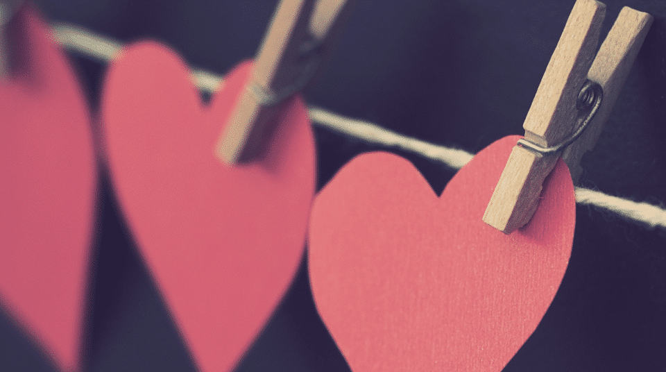 Paper hearts on a clothes line